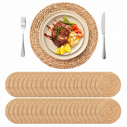 13.8'' Round Woven Placemats Set of 12, Boho Wicker Chargers, Terrekraft