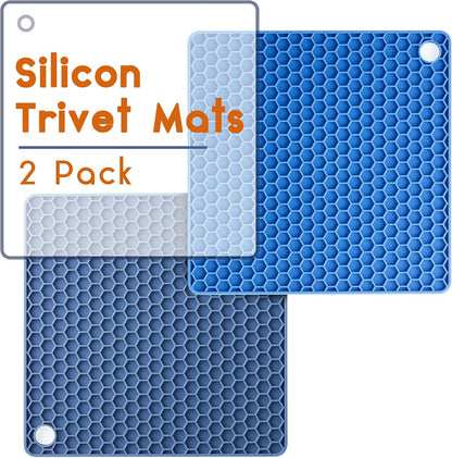 BTaT- Silicone Trivet Mats, 2 Pack, Blue, Heat & Stain Resistant