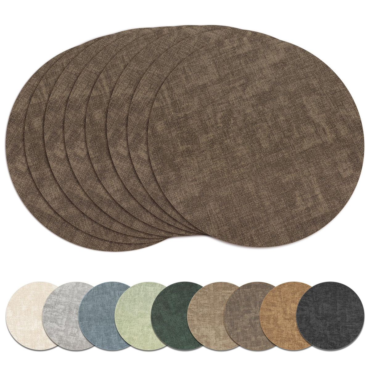 13" Round Placemats Set of 8, Reversible Faux Leather Wipeable Table Mats