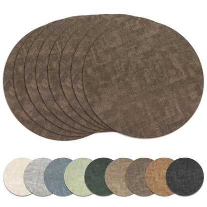 13" Round Placemats Set of 8, Reversible Faux Leather Wipeable Table Mats