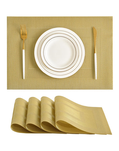 Beige Placemats Set of 6 - Heat-Resistant, Non-Slip Table Mats, Washable Woven Vinyl for Indoor & Outdoor Dining