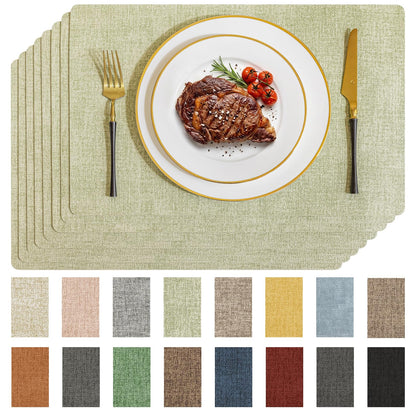 Romanstile Faux Leather Vinyl Placemats Set of 6, Beige