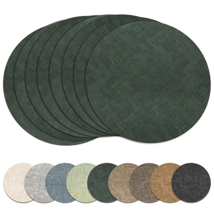 13" Round Placemats Set of 8, Reversible Faux Leather Wipeable Table Mats