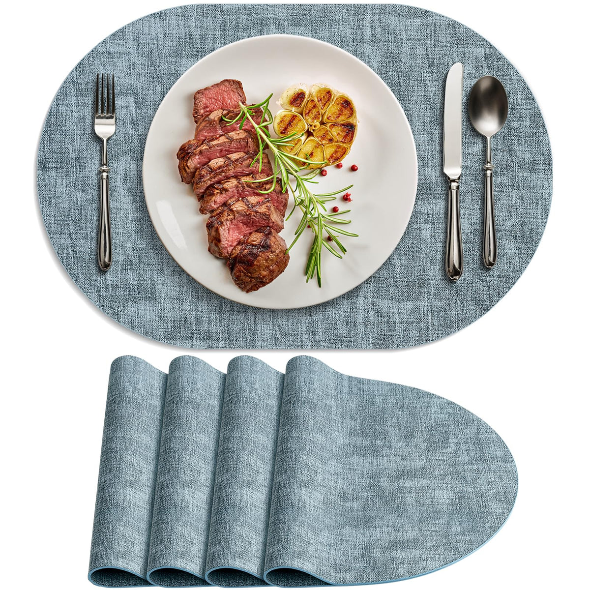 Faux Leather Oval Placemats Set of 6, Beige
