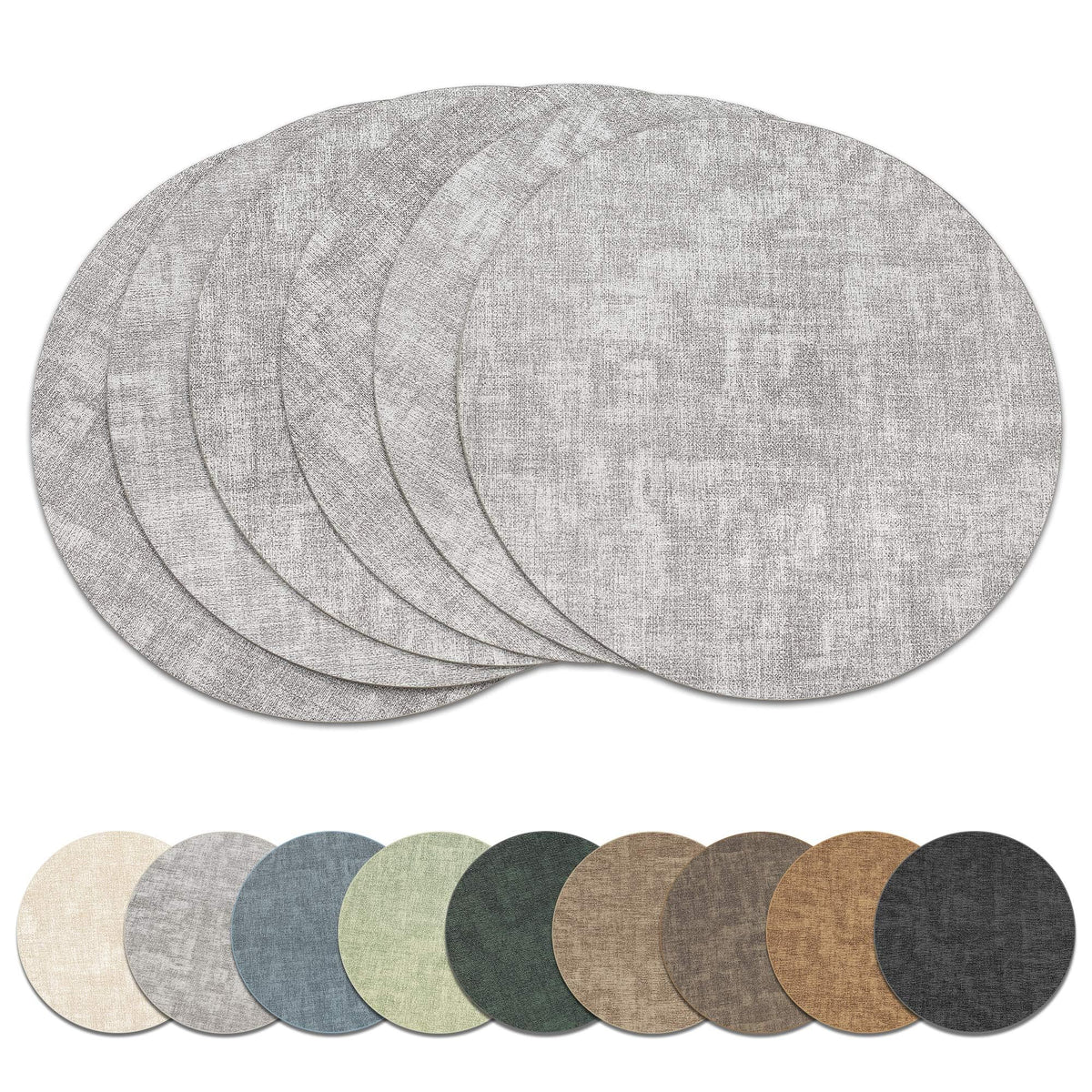 13" Round Placemats Set of 8, Reversible Faux Leather Wipeable Table Mats