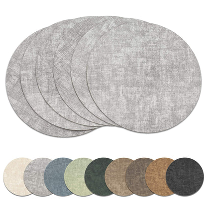 13" Round Placemats Set of 8, Reversible Faux Leather Wipeable Table Mats