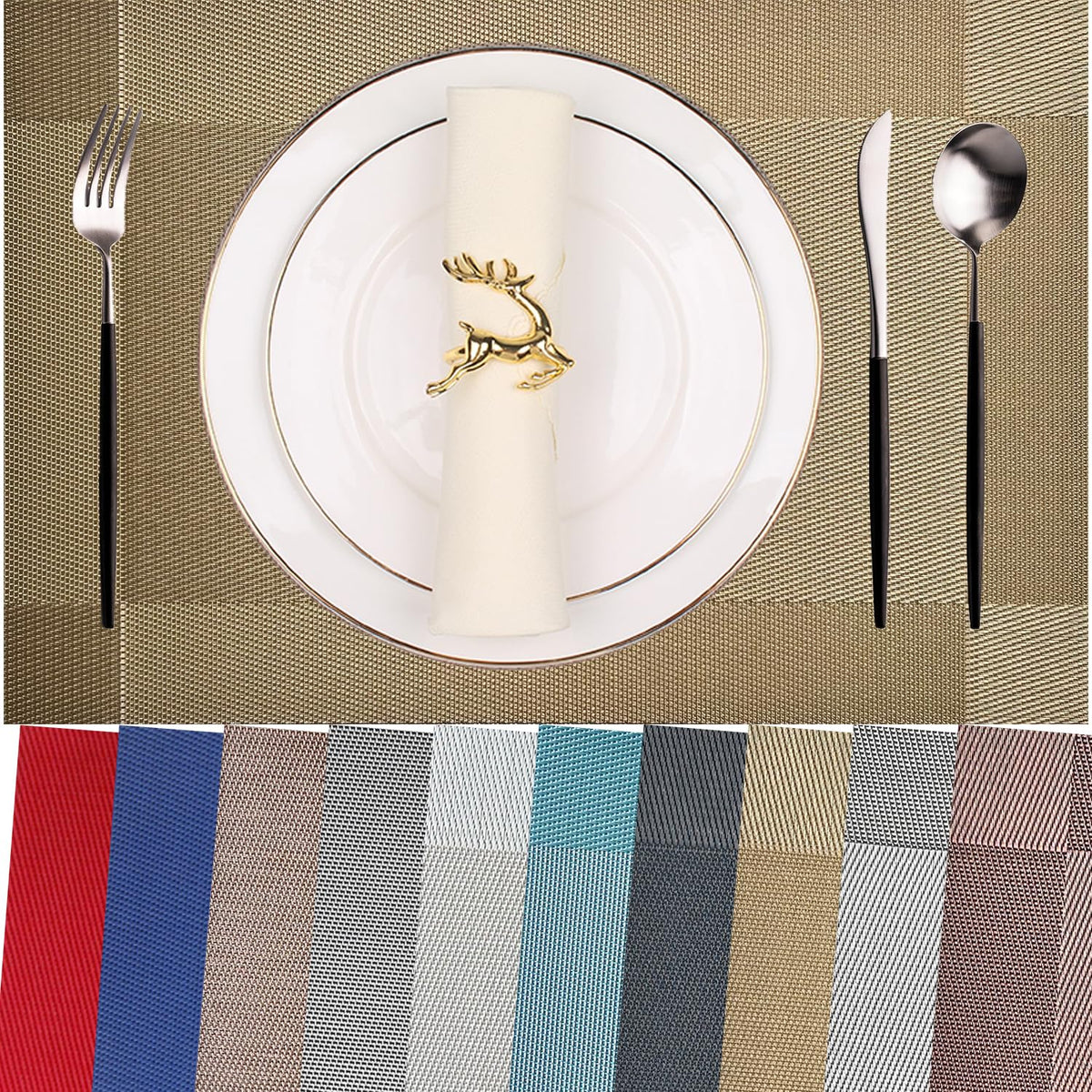 Vinyl Placemats Heat-Resistant Table Mats Washable Easy Clean Plastic Placemats for Dining Table Set of 4 (Red)