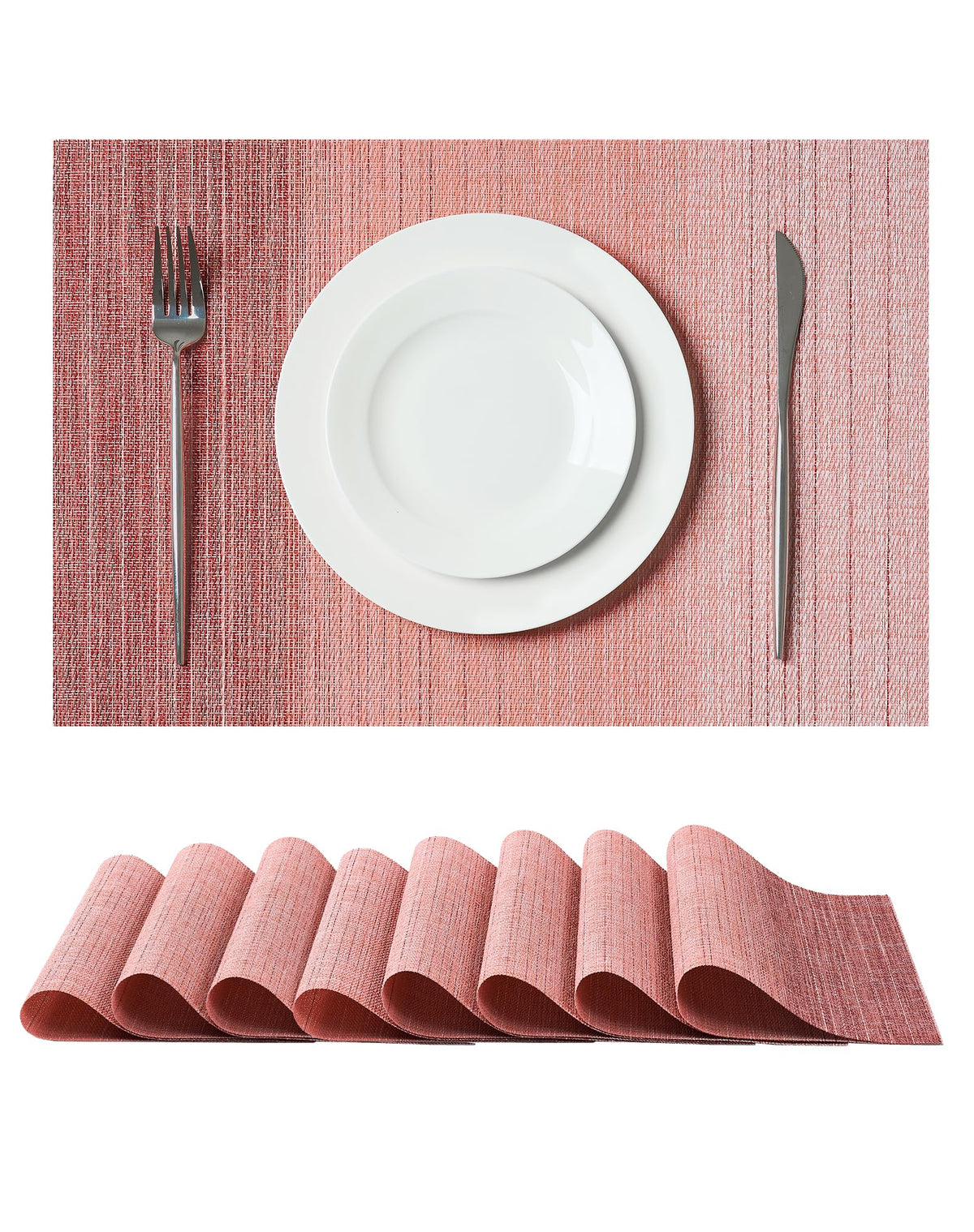 Beige Placemats Set of 8 - Heat-Resistant, Non-Slip Table Mats, Washable Woven Vinyl for Indoor & Outdoor Dining
