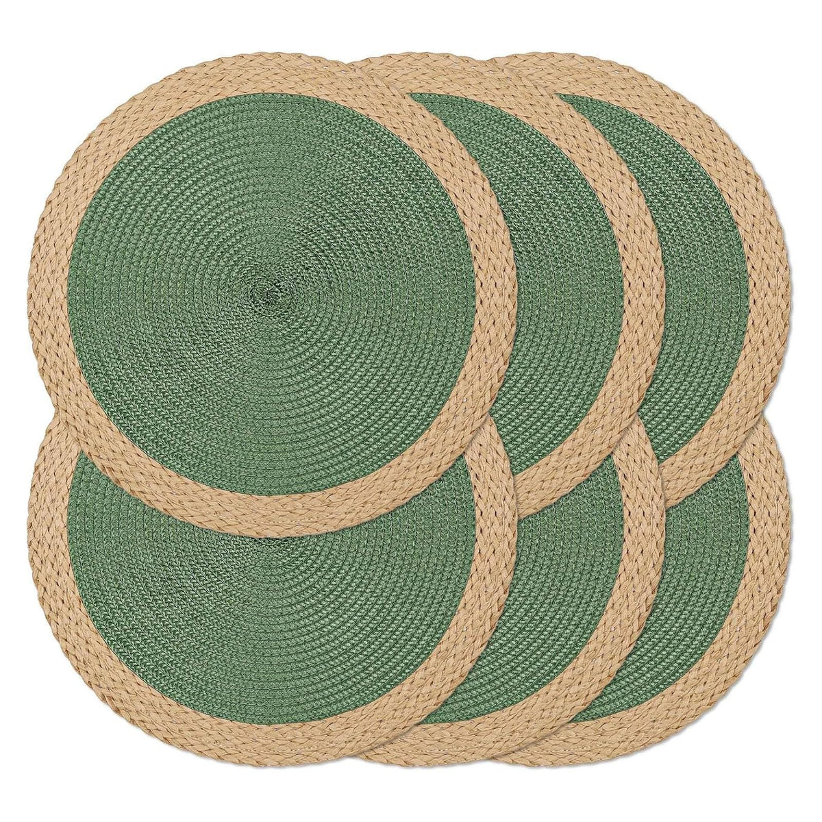 Round Placemats Set of 6, Woven Table Mats, Thin Edge, Green