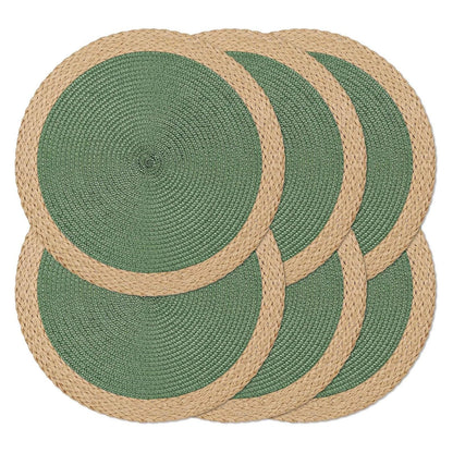Round Placemats Set of 6, Woven Table Mats, Thin Edge, Green