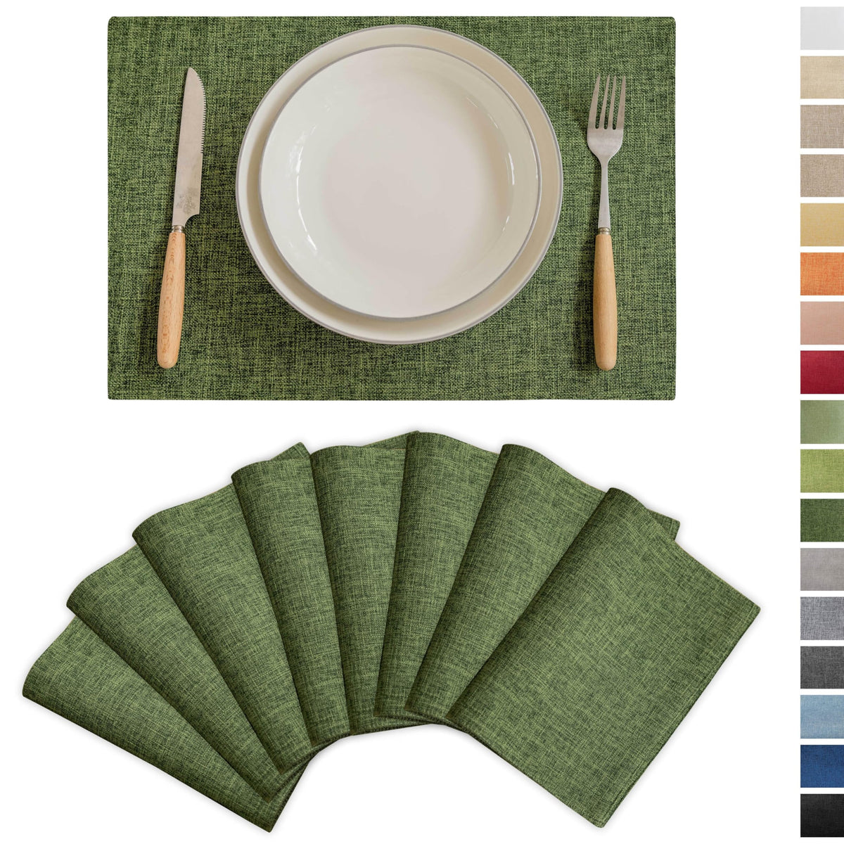 Demetex Green Placemat Set of 4 Washable Linen Textured Place Mats for Dinner Heat Resistant Sage Cloth Placemats Scratch Resistant Plate Mats for Dining Table Kitchen, Green