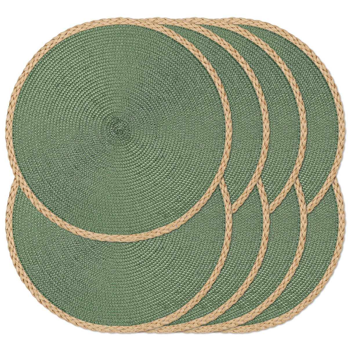 Round Placemats Set of 6, Woven Table Mats, Thin Edge, Green
