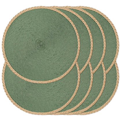Round Placemats Set of 6, Woven Table Mats, Thin Edge, Green