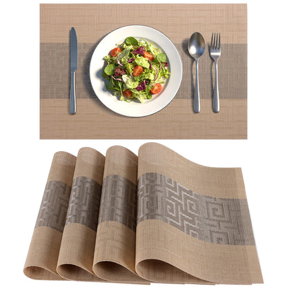 Timeet Placemats Set of 6, Heat Resistant Non-Slip Place Mats for Dining Table, Durable Washable PVC Vinyl Woven Table Mats, Resistant Kitchen Placemats Easy to Clean(Beige & Gray