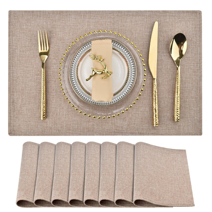 SLKQG Beige Faux Cotton Linen Placemats Set of 6, Heat Resistant Washable Double Layer Cloth Place Mats for Dining Table, Wrinkle Resistant Linen Textured Farmhouse Kitchen Decor（6，Beige）