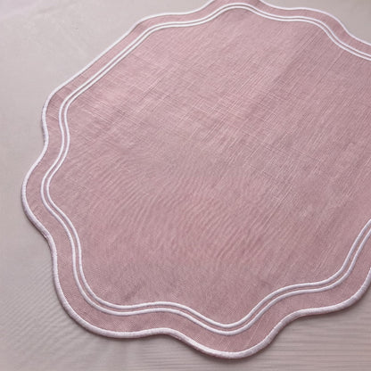 Breling 6 Pcs Cotton Placemats Cotton, Scalloped Edge Sage Green