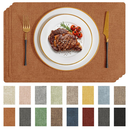 Romanstile Faux Leather Vinyl Placemats Set of 6, Light Grey