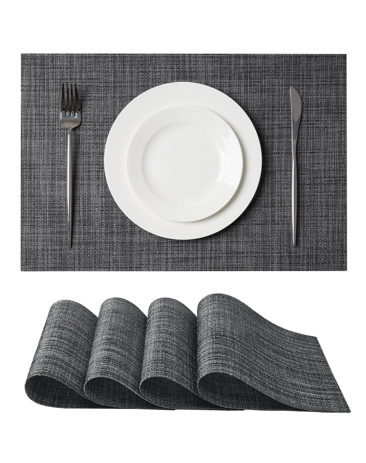 Beige Placemats Set of 8 - Heat-Resistant, Non-Slip Table Mats, Washable Woven Vinyl for Indoor & Outdoor Dining