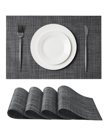 Beige Placemats Set of 8 - Heat-Resistant, Non-Slip Table Mats, Washable Woven Vinyl for Indoor & Outdoor Dining
