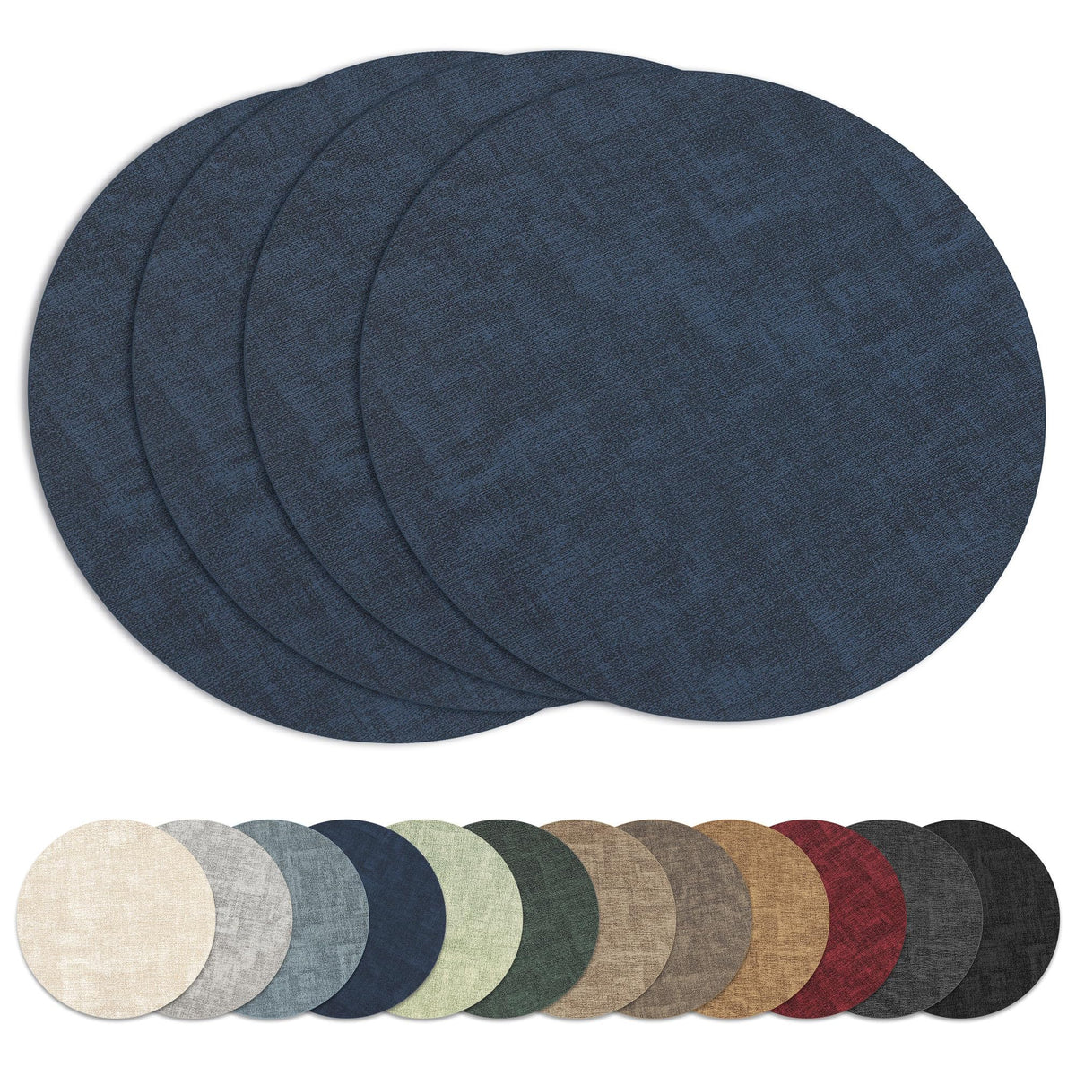 13" Round Placemats Set of 8, Reversible Faux Leather Wipeable Table Mats