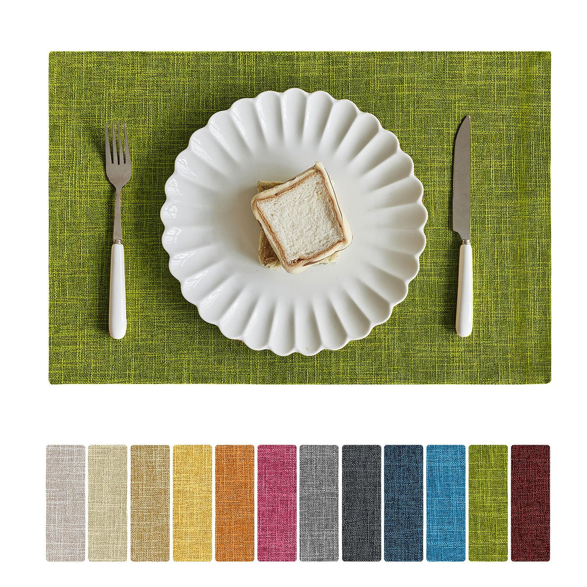 Softalker Faux Linen Cloth Placemats Set of 6-12 x 18 Inch, Navy