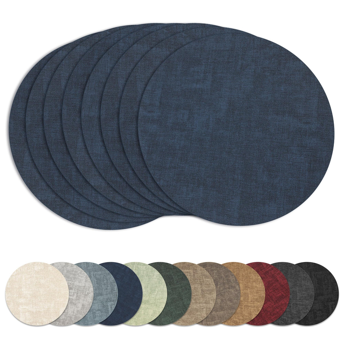 13" Round Placemats Set of 8, Reversible Faux Leather Wipeable Table Mats