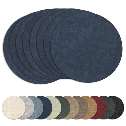 13" Round Placemats Set of 8, Reversible Faux Leather Wipeable Table Mats
