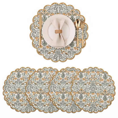 Ridhi Floral Block Print Round Placemats 15 Inch, Set of 4, Assorted Design