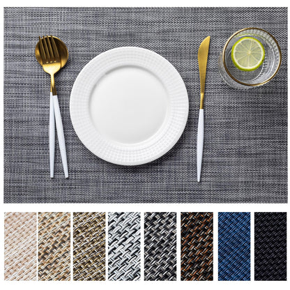 LEXMORE Placemats Set of 4 Vinyl/Plastic Woven Place Mats for Kitchen Table Indoor/Outdoor Washable Placemat Wipeable Dining Table Mats(Gray)