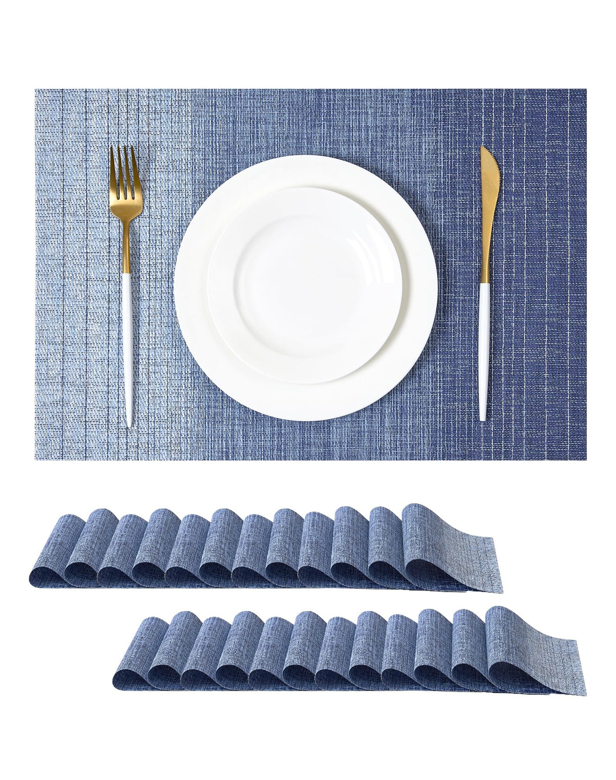 Woven Vinyl Beige Placemats Set of 12, Linen Look & Easy to Clean