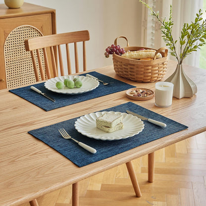 Softalker Faux Linen Cloth Placemats Set of 6-12 x 18 Inch, Navy