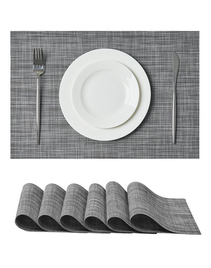 Beige Placemats Set of 8 - Heat-Resistant, Non-Slip Table Mats, Washable Woven Vinyl for Indoor & Outdoor Dining