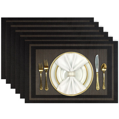 Aofmee Placemats, Placemats Set of 6, Heat Resistant Place Mats, Washable PVC Table Mats, Woven Vinyl Plastic Placemats for Dining Table, Non-Slip Stain Resistant Kitchen Table Placemats Easy to Clean