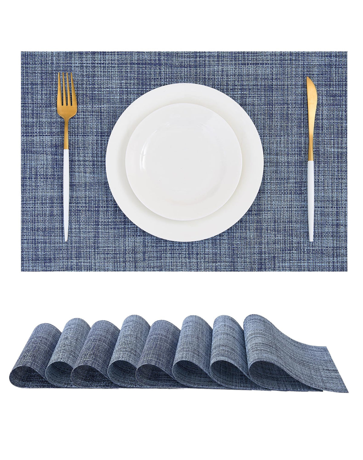 Beige Placemats Set of 8 - Heat-Resistant, Non-Slip Table Mats, Washable Woven Vinyl for Indoor & Outdoor Dining
