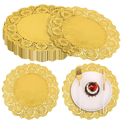 MCEAST 100 Pack Round Brown Kraft Paper Doilies 13.5 Inches Lace Paper Place Mats Rustic Scallop Doily Disposable Table Pads for Food Cakes Crafts Party Weddings Tableware Decor