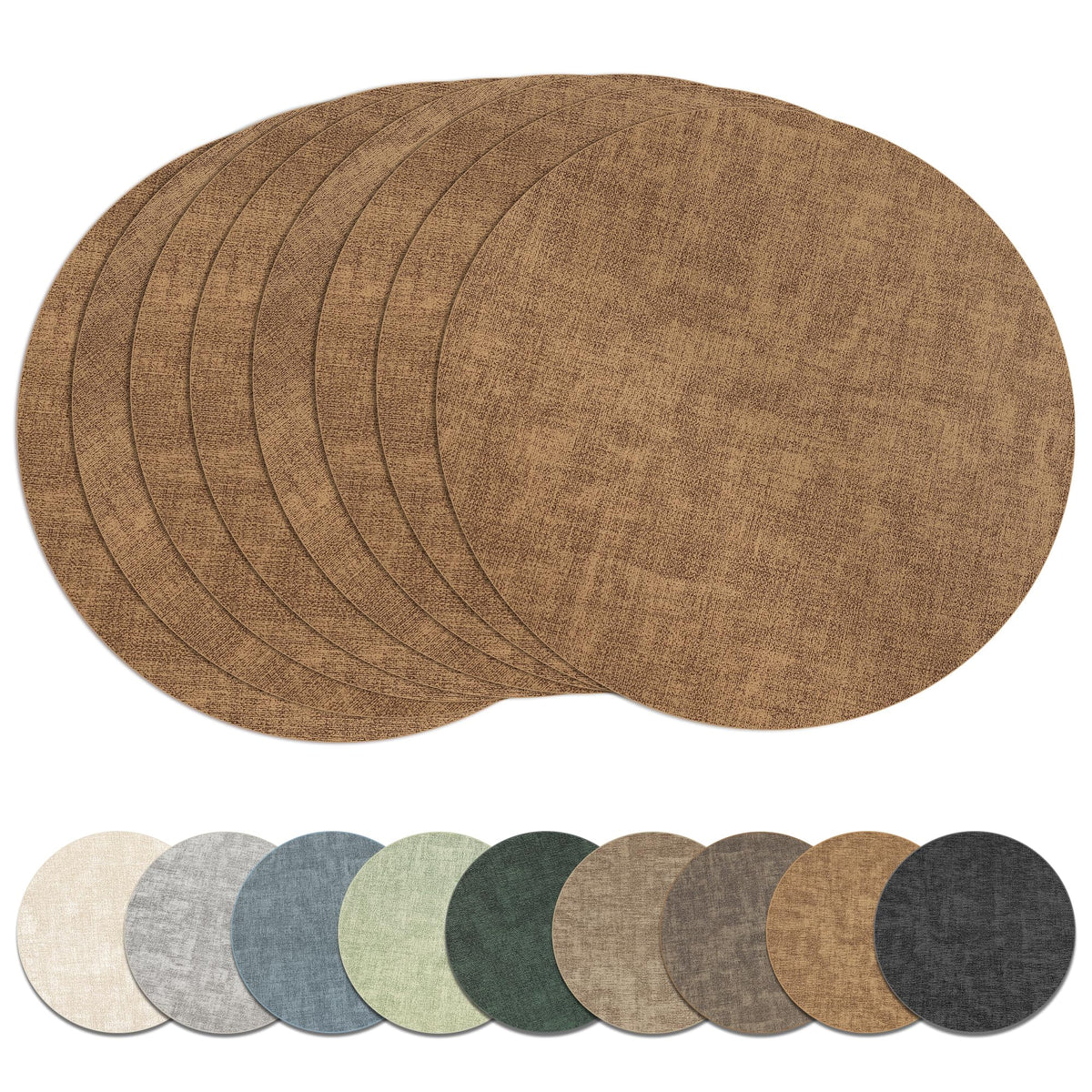 13" Round Placemats Set of 8, Reversible Faux Leather Wipeable Table Mats