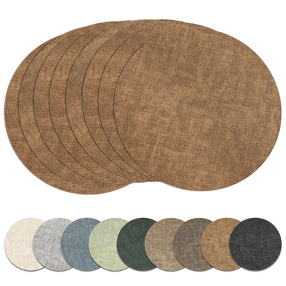 13" Round Placemats Set of 8, Reversible Faux Leather Wipeable Table Mats
