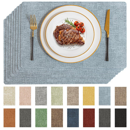 Romanstile Faux Leather Vinyl Placemats Set of 6, Beige