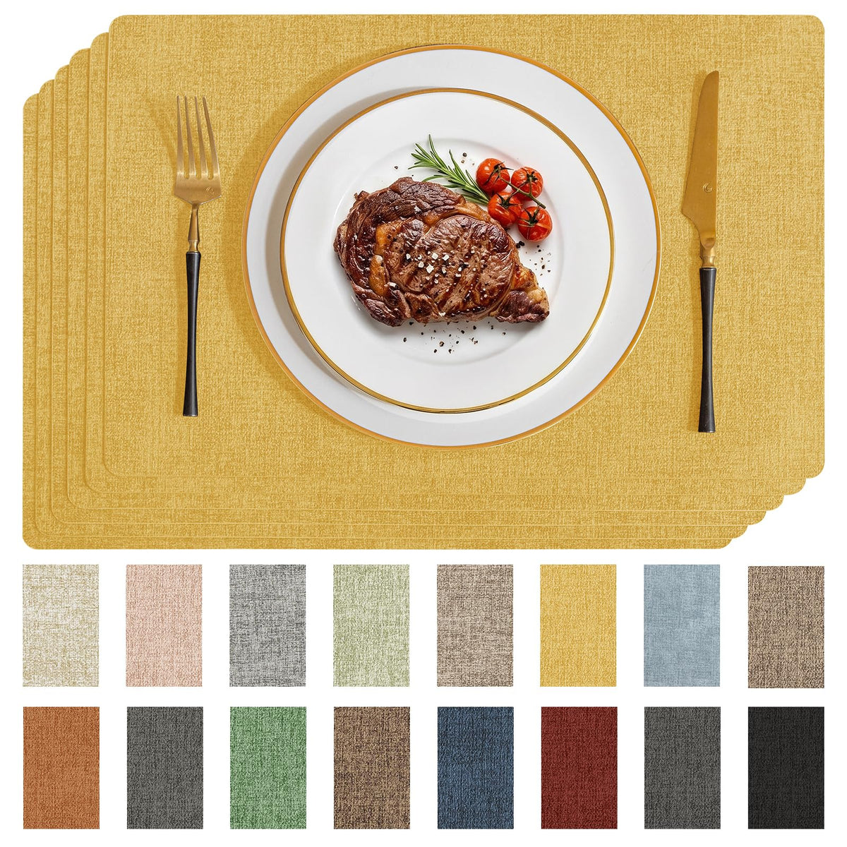 Romanstile Faux Leather Vinyl Placemats Set of 6, Light Grey