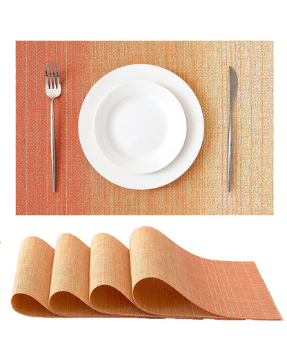 Beige Placemats Set of 4 - Heat-Resistant, Non-Slip Table Mats, Washable Woven Vinyl for Indoor & Outdoor Dining