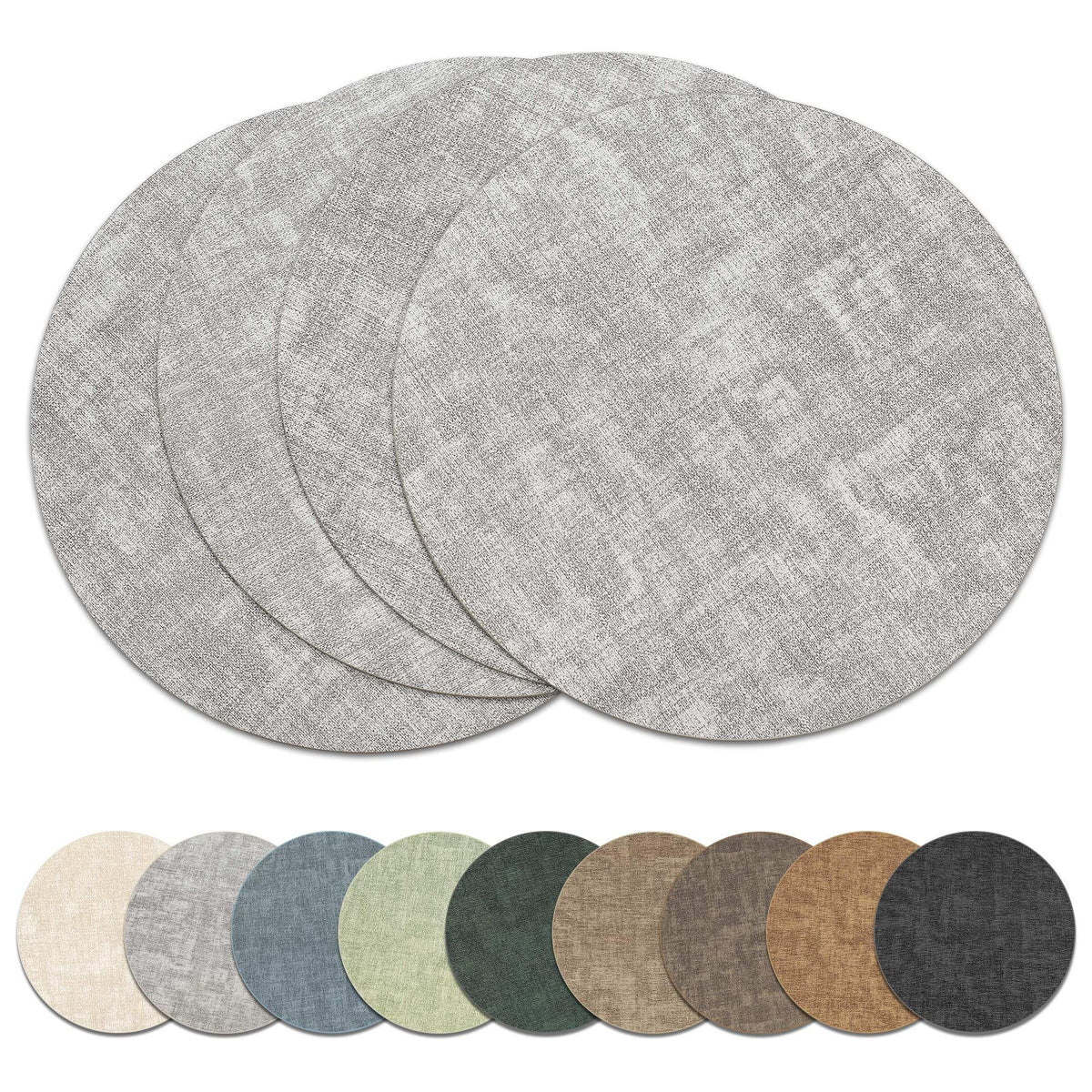 13" Round Placemats Set of 8, Reversible Faux Leather Wipeable Table Mats