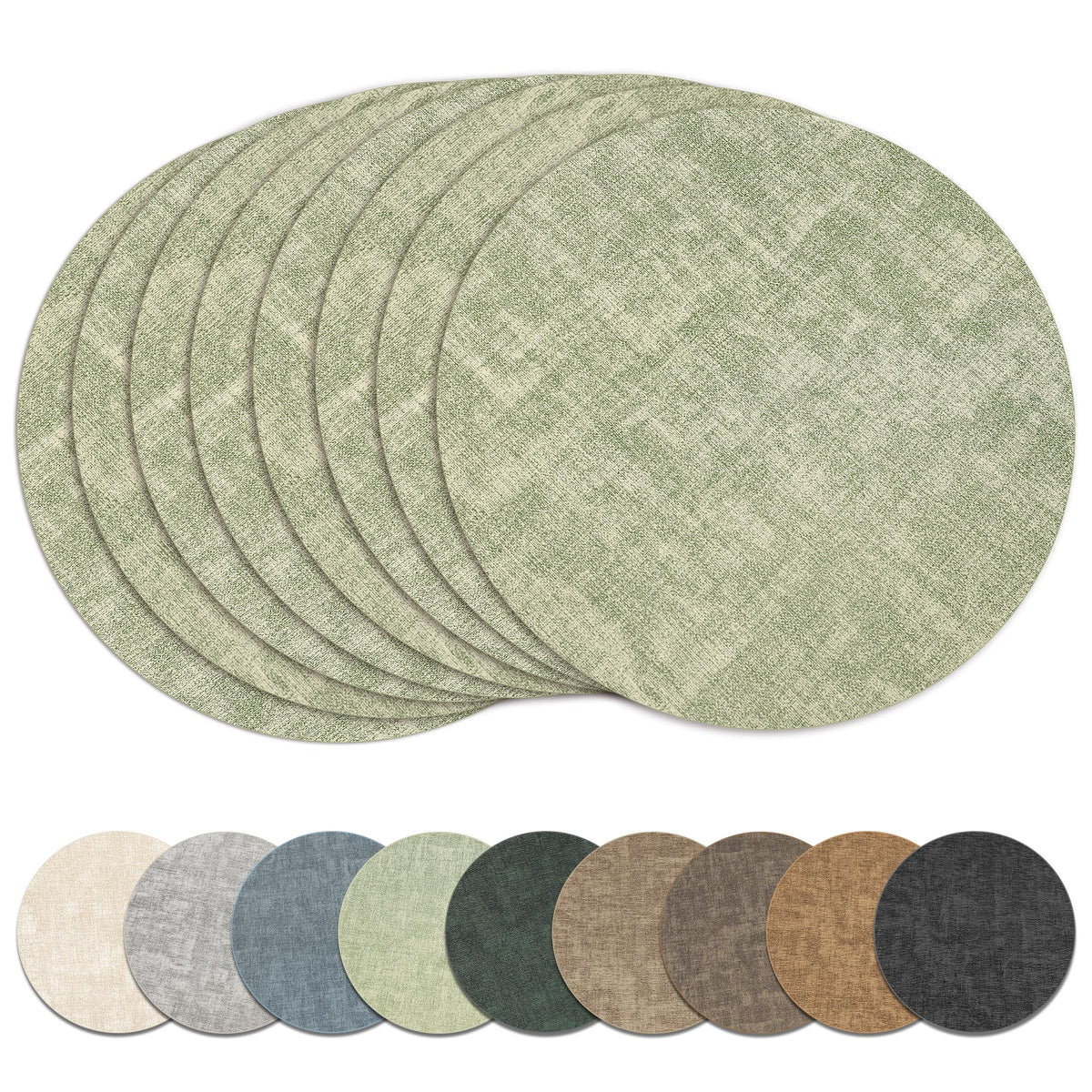 13" Round Placemats Set of 8, Reversible Faux Leather Wipeable Table Mats