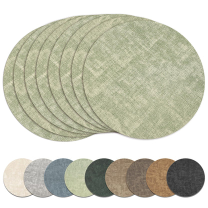 13" Round Placemats Set of 8, Reversible Faux Leather Wipeable Table Mats
