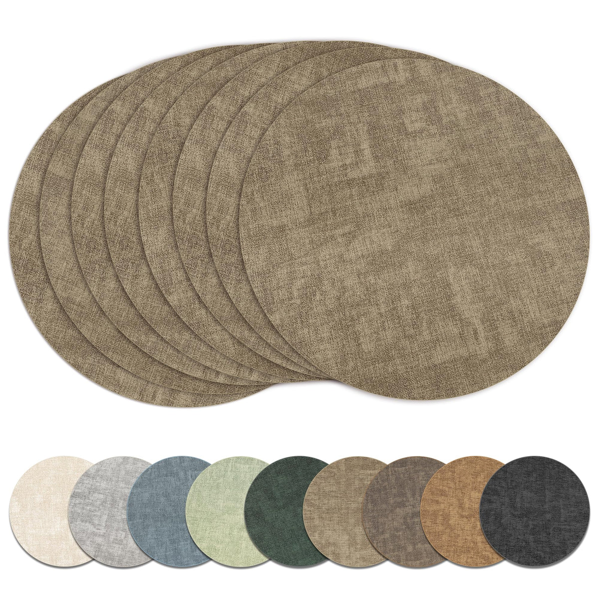 13" Round Placemats Set of 8, Reversible Faux Leather Wipeable Table Mats