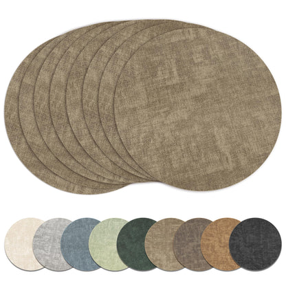 13" Round Placemats Set of 8, Reversible Faux Leather Wipeable Table Mats