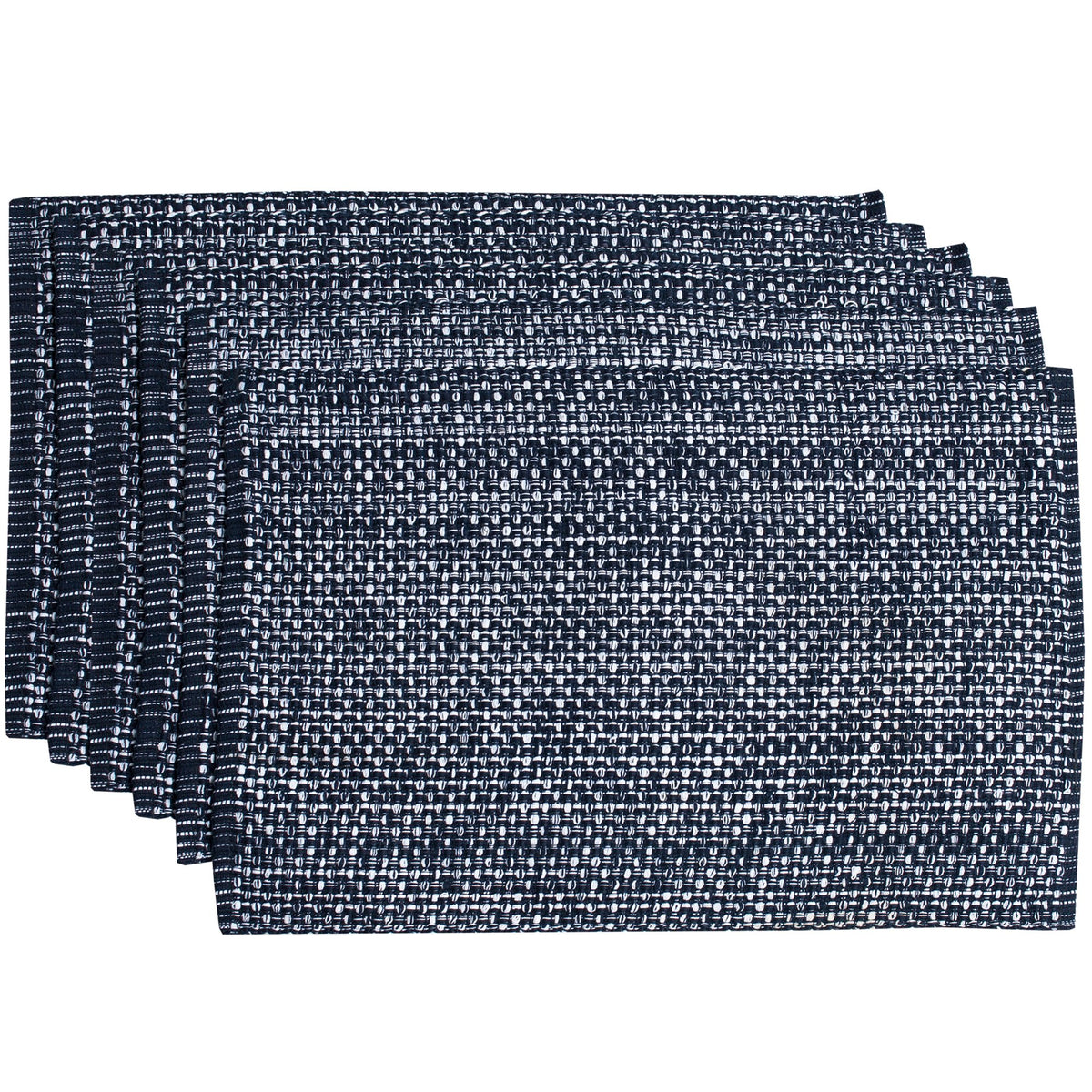 Sweet Home Collection 100% Cotton Placemats for Dining Room Rectangle Two Tone Woven Fabric 13" x 19" Soft Durable Table Mat Set, Set of 6, Dark Blue