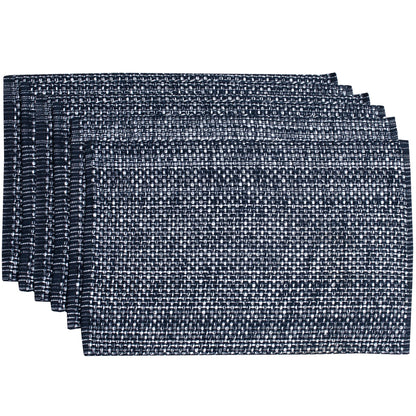 Sweet Home Collection 100% Cotton Placemats for Dining Room Rectangle Two Tone Woven Fabric 13" x 19" Soft Durable Table Mat Set, Set of 6, Dark Blue