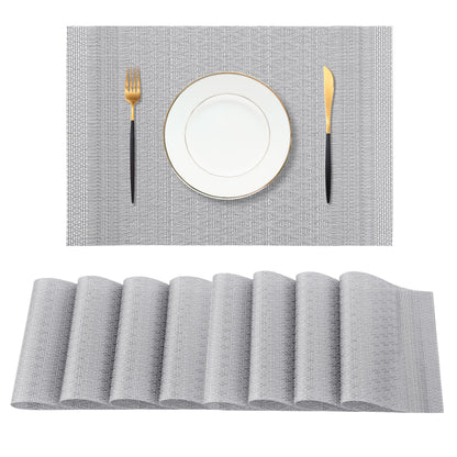 Beige Placemats Set of 8 - Heat-Resistant, Non-Slip Table Mats, Washable Woven Vinyl for Indoor & Outdoor Dining