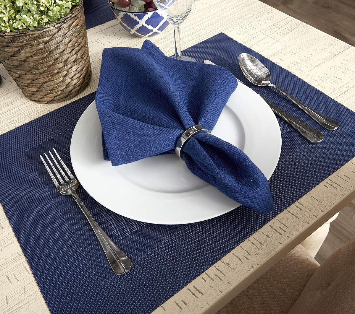 DII Vinyl Tabletop Collection, Placemat Set, 13x17.25, Nautical Blue, 6 Piece