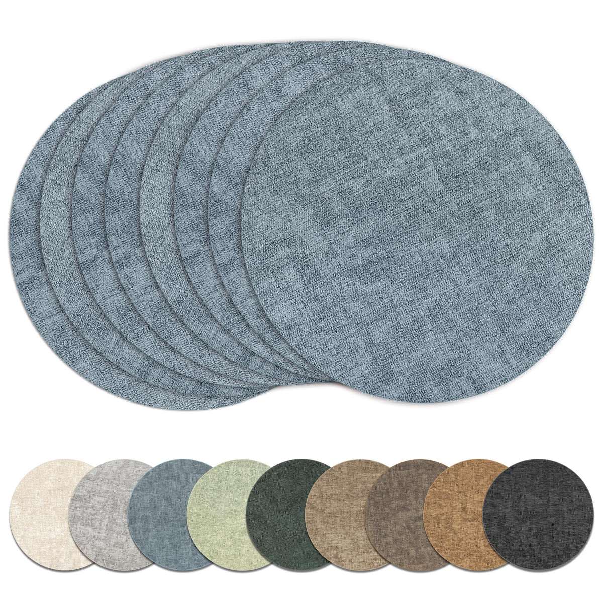 13" Round Placemats Set of 8, Reversible Faux Leather Wipeable Table Mats